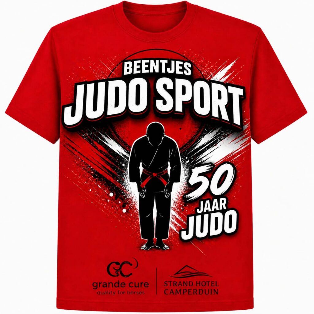 Alle kinderen en medewerkers ontvingen dit gave shirt. Mede mogelijk gemaakt door Grande Cure en Strandhotel Camperduin en onze fysiotherapeut Xander van der Zwet
